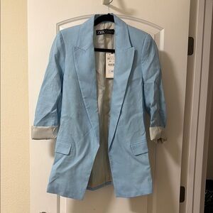 Zara Sky Blue Open Blazer